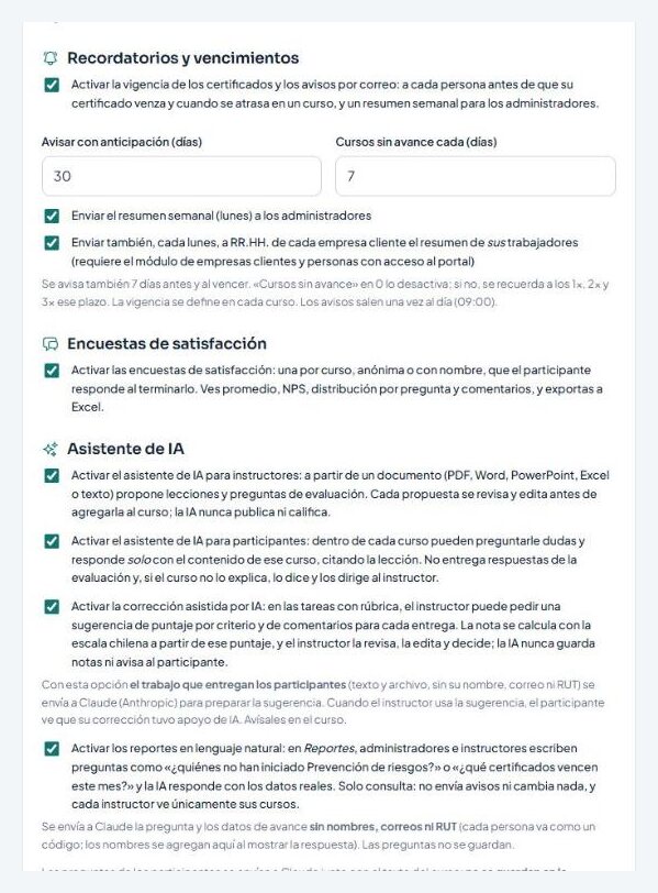 Recordatorios, encuestas y asistente de IA