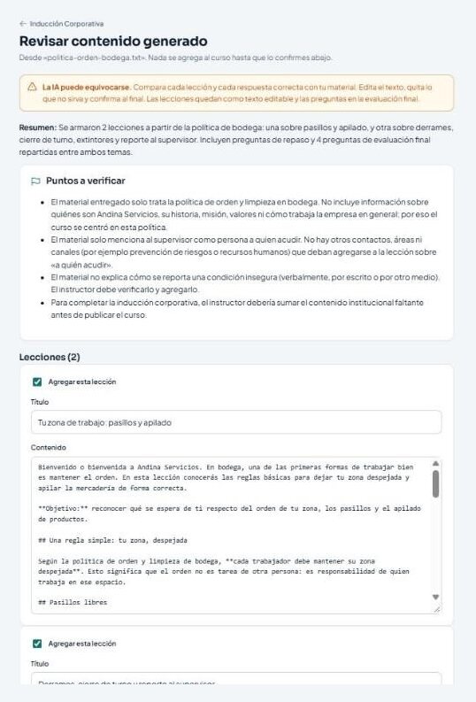 Revisión del contenido generado